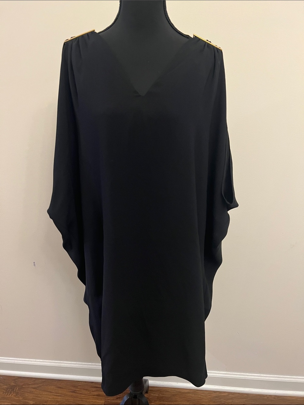 Trina Turk Black Dress with Loop-Trim Neckline